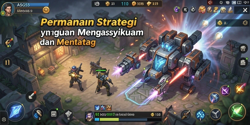 Screenshot gameplay ASG55 menunjukkan aksi strategi yang intens.