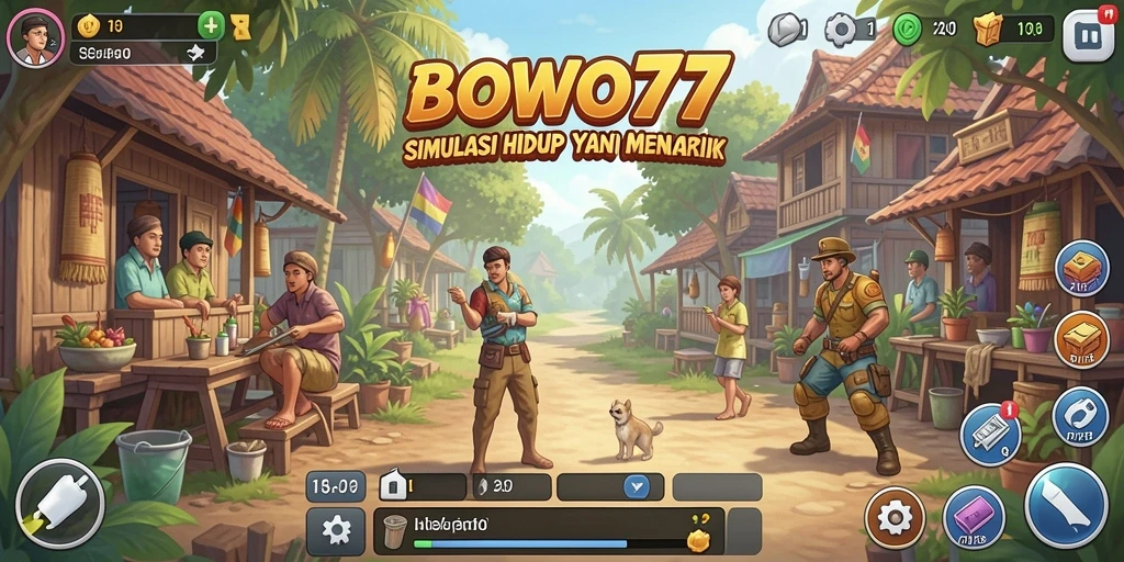 Screenshot gameplay BOWO77 yang menunjukkan aktivitas interaktif dan dunia virtual.