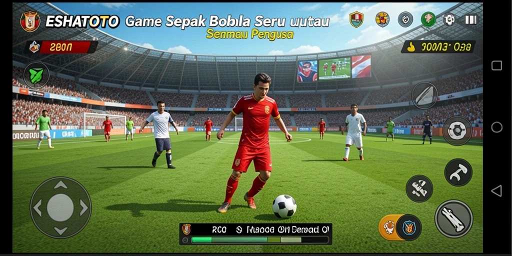 Tampilan gameplay ESHATOTO menampilkan aksi sepak bola yang mendebarkan.