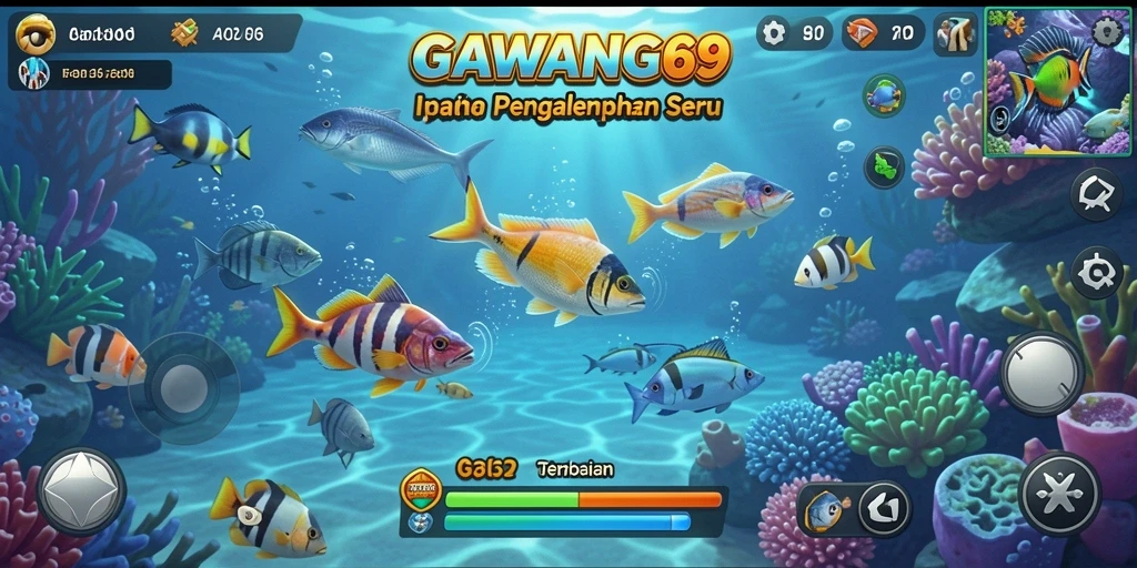 Gameplay GAWANG69 menampilkan aksi seru menembak ikan di dalam laut.