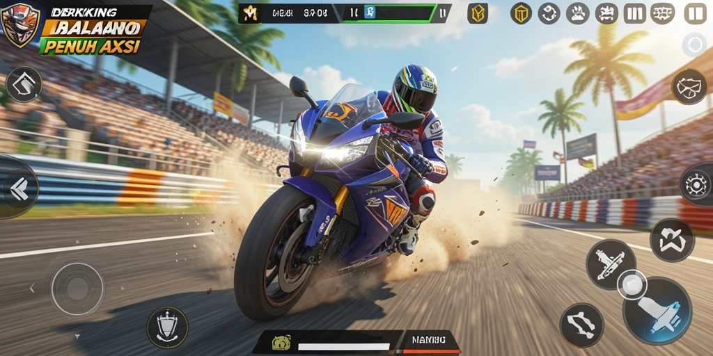 Tangkapan layar utama IDRKING menampilkan aksi balapan motor yang mendebarkan.