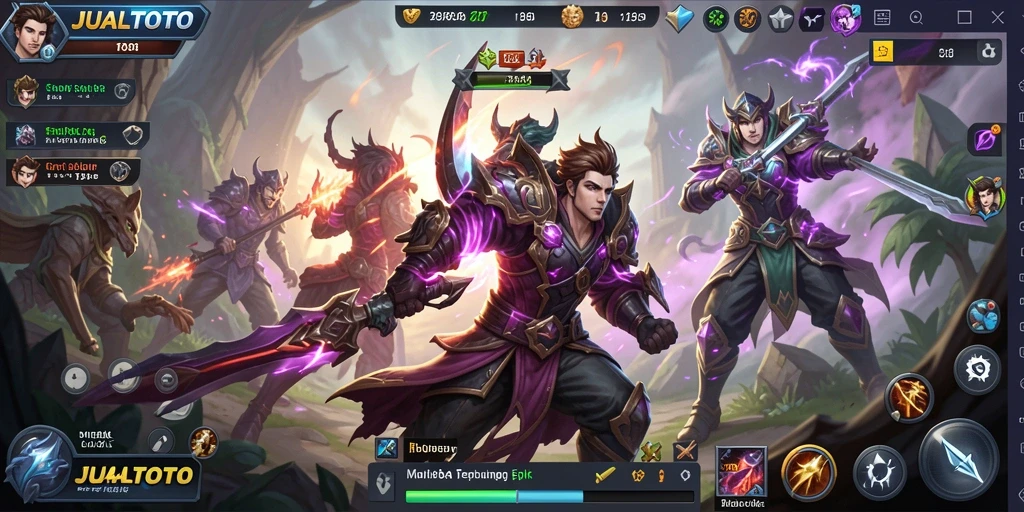 Tampilan aksi seru dari gameplay <strong>JUALTOTO</strong> dengan pertarungan tim yang mendebarkan.